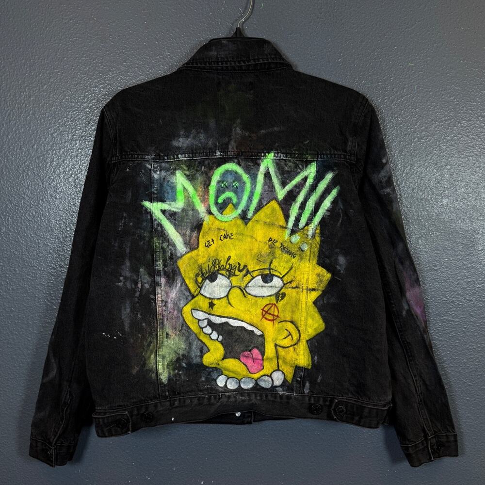 Buffalo M women’s black Lisa Simpsons custom denim jacket distressed